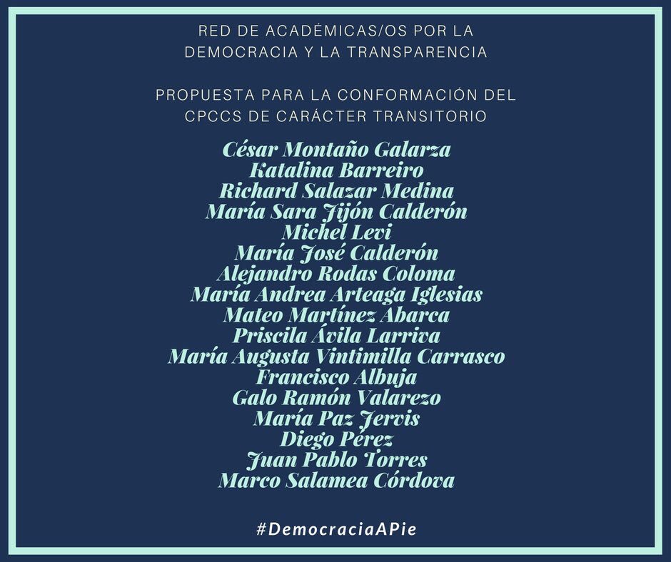 #Ecuador Red de Académicos/as Por la Democracia y la Transparencia entregó a la Presidencia propuesta para conformación del CPCCS transitorio @cesarmontanog @katalinabarrei1 @msjijon @Geralerodas17 @MattTheDodo