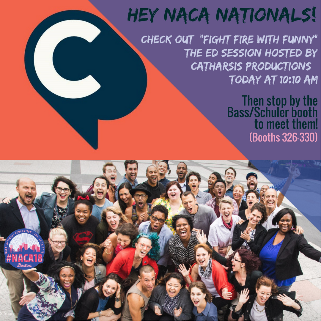 BassSchuler's tweet photo. Hey #NACANationals, check out the "Fight Fire with Funny" ed session presented by Catharsis Productions TODAY at 10:10 AM! #NACA18 #edsession #fightfirewithfunny #BassSchulerEntertainment https://t.co/pman1jEjvh