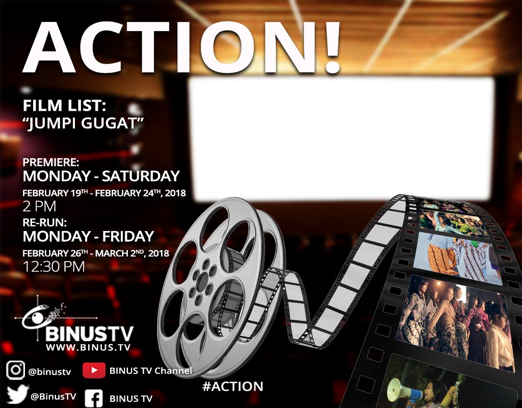 BinusTV's tweet photo. Smart viewers, #JumpiGugat from @ghalif_putra is our special #ACTION flick this week. Make sure you don't forget to watch the movie! #shorts #shortmovie #movie #movies #film #films #flick #shortmovies #shortfilm #shortfilms #FforFearlessFebruary https://t.co/582gm3kBfb https://t.co/mLYvHOQsXv