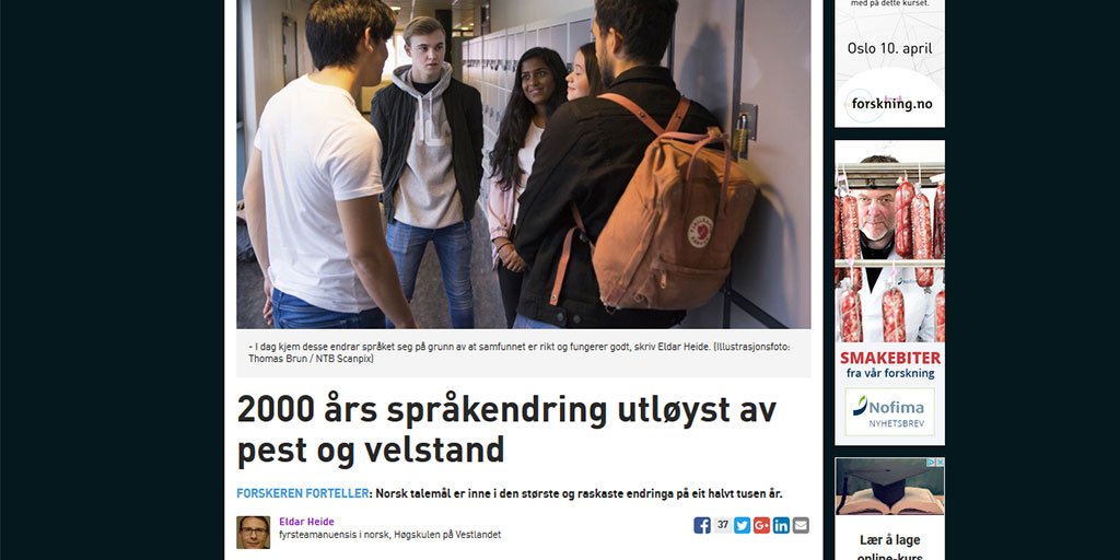 Norsk talemål er inne i den største og raskaste endringa på eit halvt tusen år. Les arikkelen av Eldar Heide her: bit.ly/2CwyAZH @hvl_no <a href="/HVLBibliotek/">HVL - bibliotek</a> <a href="/forskningno/">forskning.no</a>