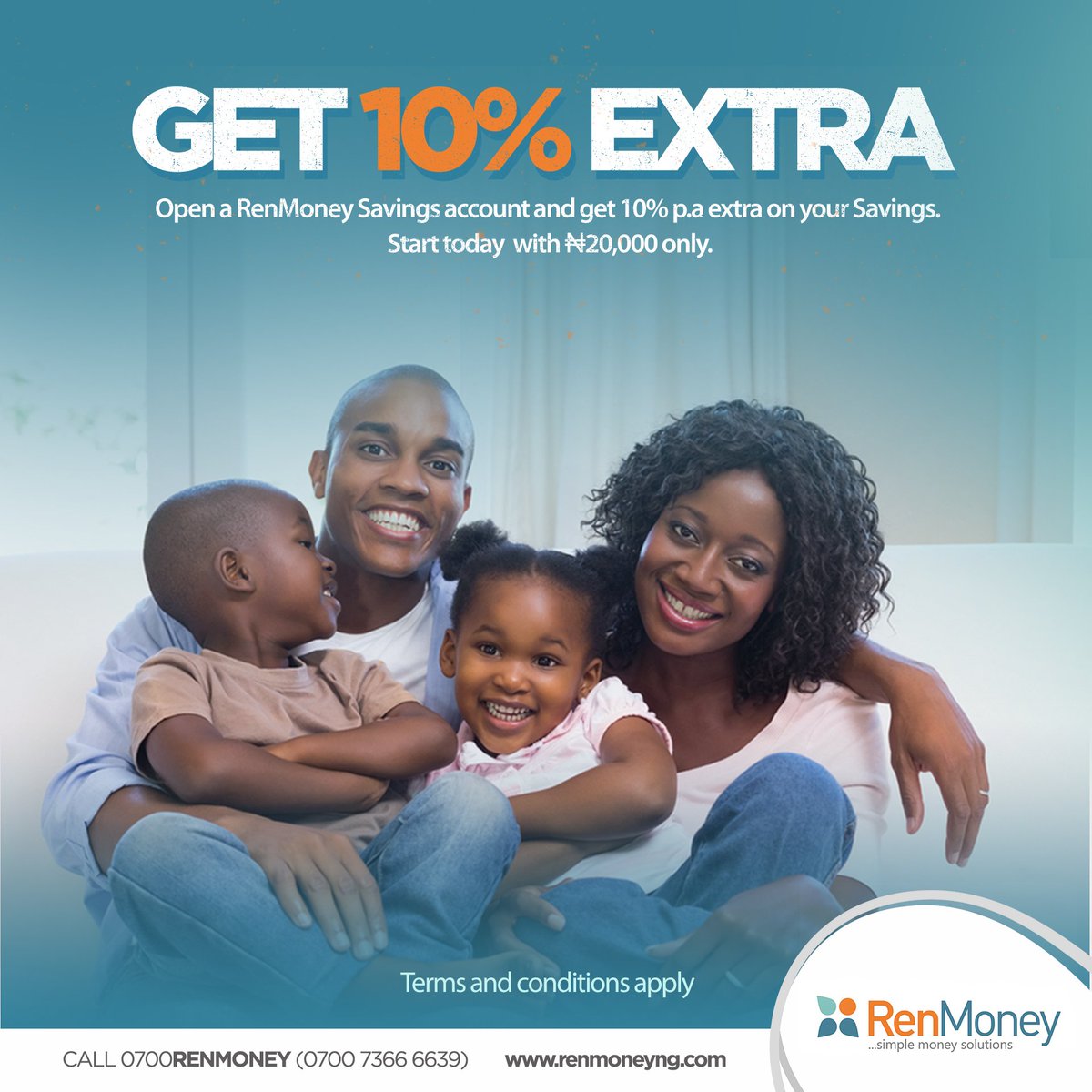 Renmoney's tweet photo. With just N20,000 you can open a RenMoney savings account & start enjoying a whooping 10% p.a interest rate on your savings.
Leave a comment if you are interested or sign up at https://t.co/IgU2OAldhk
RenMoney has got your back.
#Save #PremiumRates #Investments #DoGreaterThings https://t.co/OsWkqbhj3J