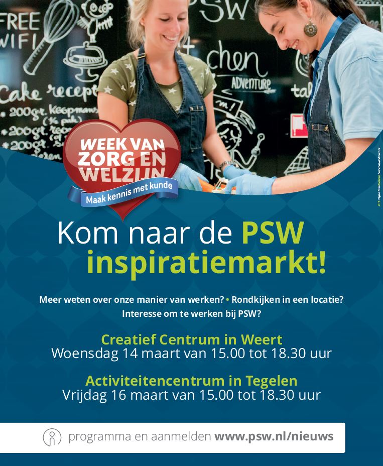PSWML's tweet image. De #WeekvanZorgenWelzijn komt er aan! Meer weten over actuele thema's binnen PSW? Volg dan een workshop (vrij toegankelijk) over LVB+, creatief denken, eigen regie of autisme en bezoek onze inspiratiemarkt! Graag tot 14 of 16 maart. psw.nl/2018/02/14/ins… #WZW