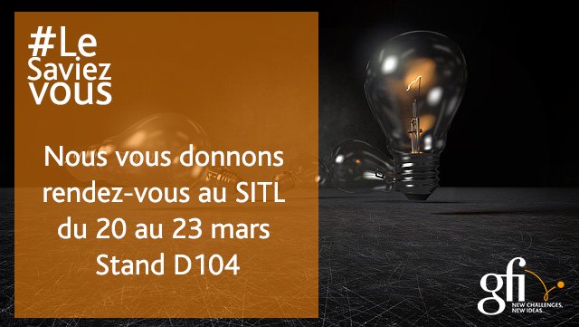#LeSaviezVous : Notre équipe @gfiinformatique  renouvelle sa présence au @SITLevents du 20 au 23 mars 2018. Demandez vos badges dès maintenant ➡️sitl.eu/fr/Exposants/4…
#Logistique #Transport #ERP #Distribution