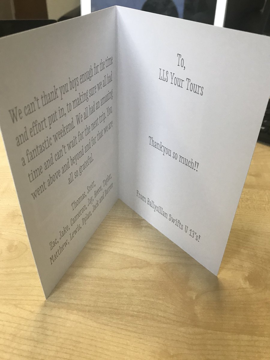 Your Tour (@llsyourtour) on Twitter photo Special delivery received this morning & a touch of class from <a href="/BSwifts/">Ballysillan Swifts FC</a> U13’s. The pleasure was all ours and thanks again for visiting us ✉️⚽️✈️ #YourTour #JoinTheTour Special delivery received this morning & a touch of class from <a href="/BSwifts/">Ballysillan Swifts FC</a> U13’s. The pleasure was all ours and thanks again for visiting us ✉️⚽️✈️ #YourTour #JoinTheTour