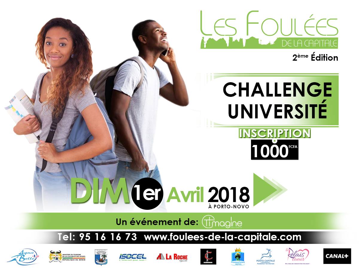TimagineEvents's tweet photo. Vous êtes étudiant ? Vous avez une envie de tester un défi sportif ? Cet événement doit vous intéresser. 
Avec 1000 FCFA, inscrivez-vous et/ou faites inscrire vos ami(e)s (https://t.co/sLtfZ9JShL) aux #FouleesDeLaCapitale qui aura lieu le dimanche 1er Avril 2018 à #PortoNovo https://t.co/8easykkOk0