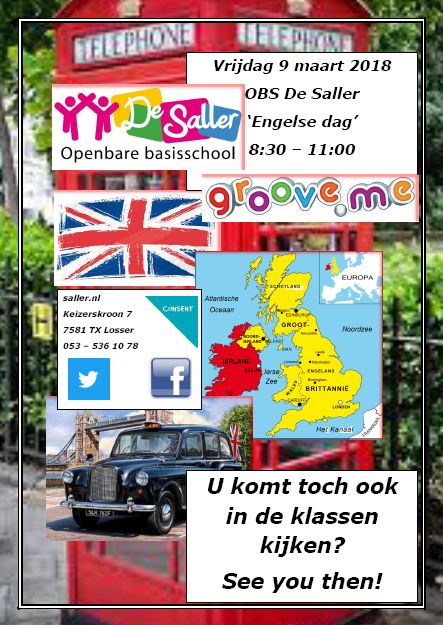 Basisschool <a href="/obsdesaller/">OBS De Saller</a> nodigt iedereen uit voor de Engelse dag op vrijdag 9 maart!