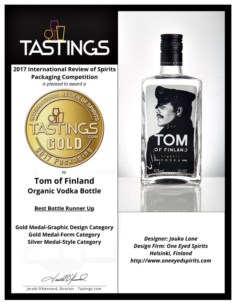 ToFVodka's tweet photo. Proud to announce Tom of Finland Organic Vodka won 2 gold and 1 silver medal at the 2017 International Review of Spirits Packaging Competition @TastingsBTI 

Discover the taste of victory here: https://t.co/YJjwqb6ebJ

#tomoffinland #MondayMotivation #TomOfFinlandVodka https://t.co/uTn76NDYBd