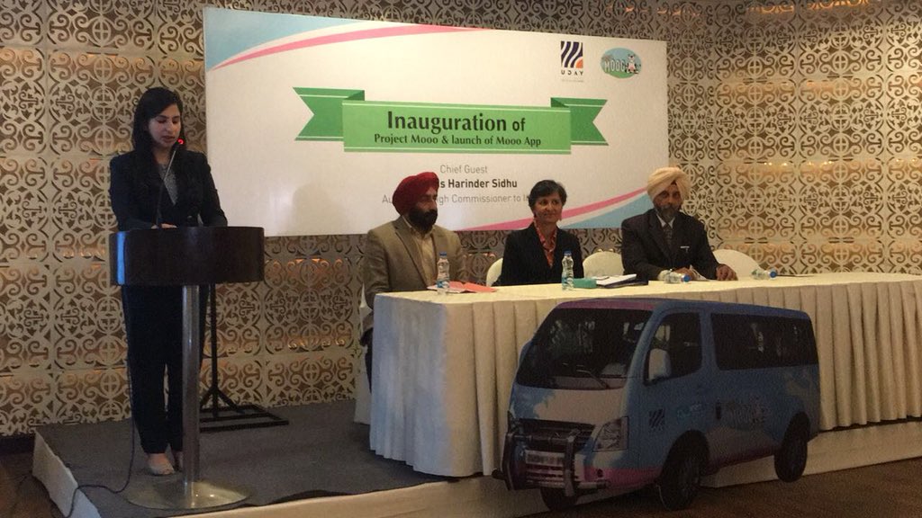AusHCIndia's tweet photo. Delighted to launch two skill development initiatives by #UDAY, a social enterprise run by Australian alumnus #ParamSingh - Project Mooo App & mobile dairy van. https://t.co/UPCWaDvoDw