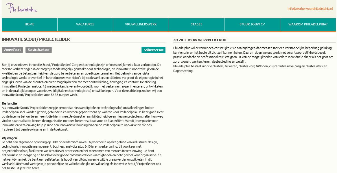 philadelphiaNL's tweet photo. Vacature: Innovatie scout/projectleider - Servicekantoor Amersfoort https://t.co/pSczfNVbmB #vacature #zorg #projectleider https://t.co/qBh9WIsRwf