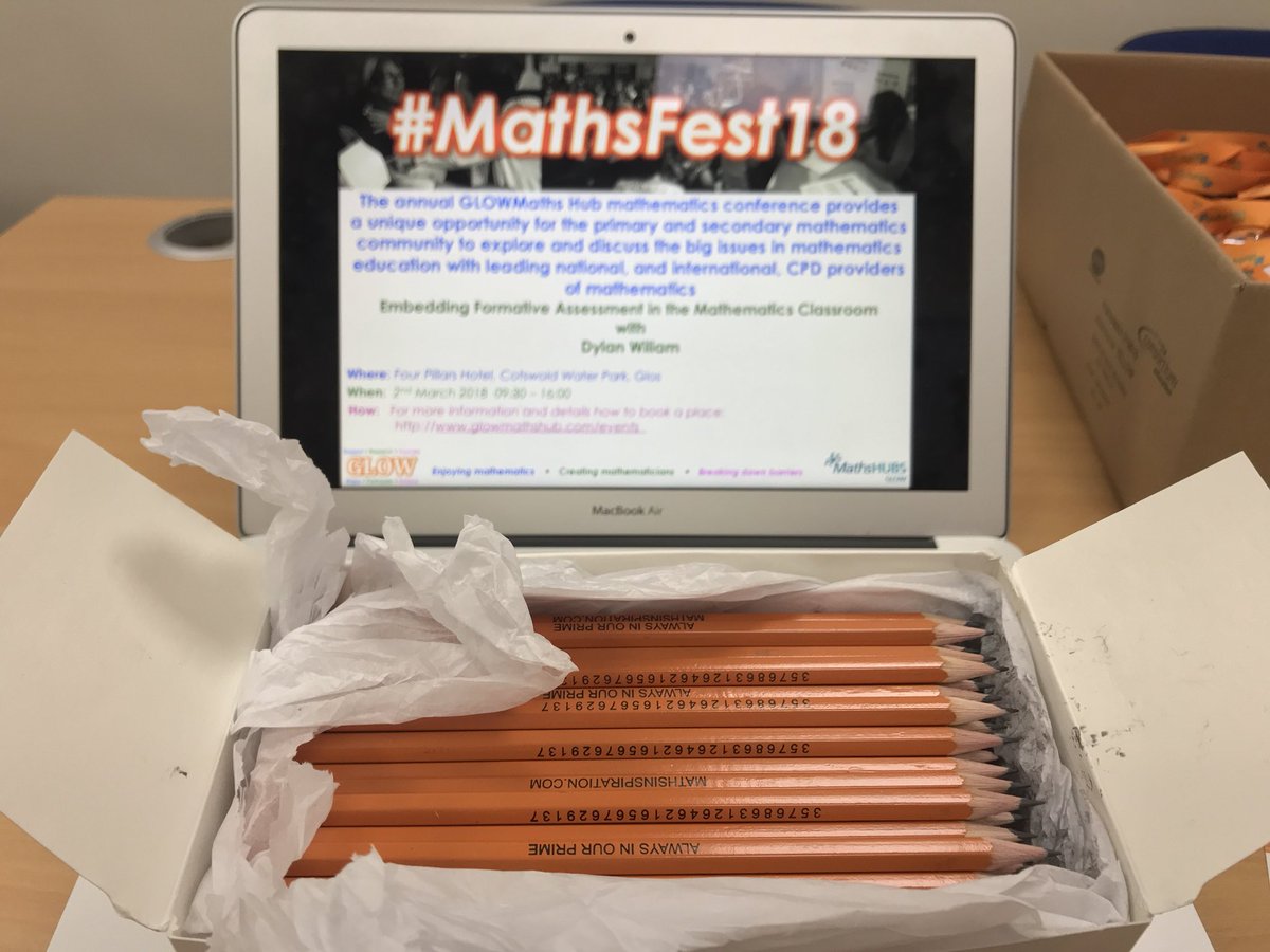 GLOWMaths's tweet photo. Thanks @MathsInspiratn for the amazing #PrimePencils ... the #MathsFest18 goody bags are taking shape nicely 😀 @mathshubs https://t.co/wIepWMip5b