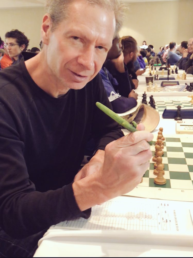 USChess's tweet photo. FM Nathan Resika trying to scare his opponents with a prickly pen. His pen game is stronger than yours! #USATChess https://t.co/2xqBTP5LRu