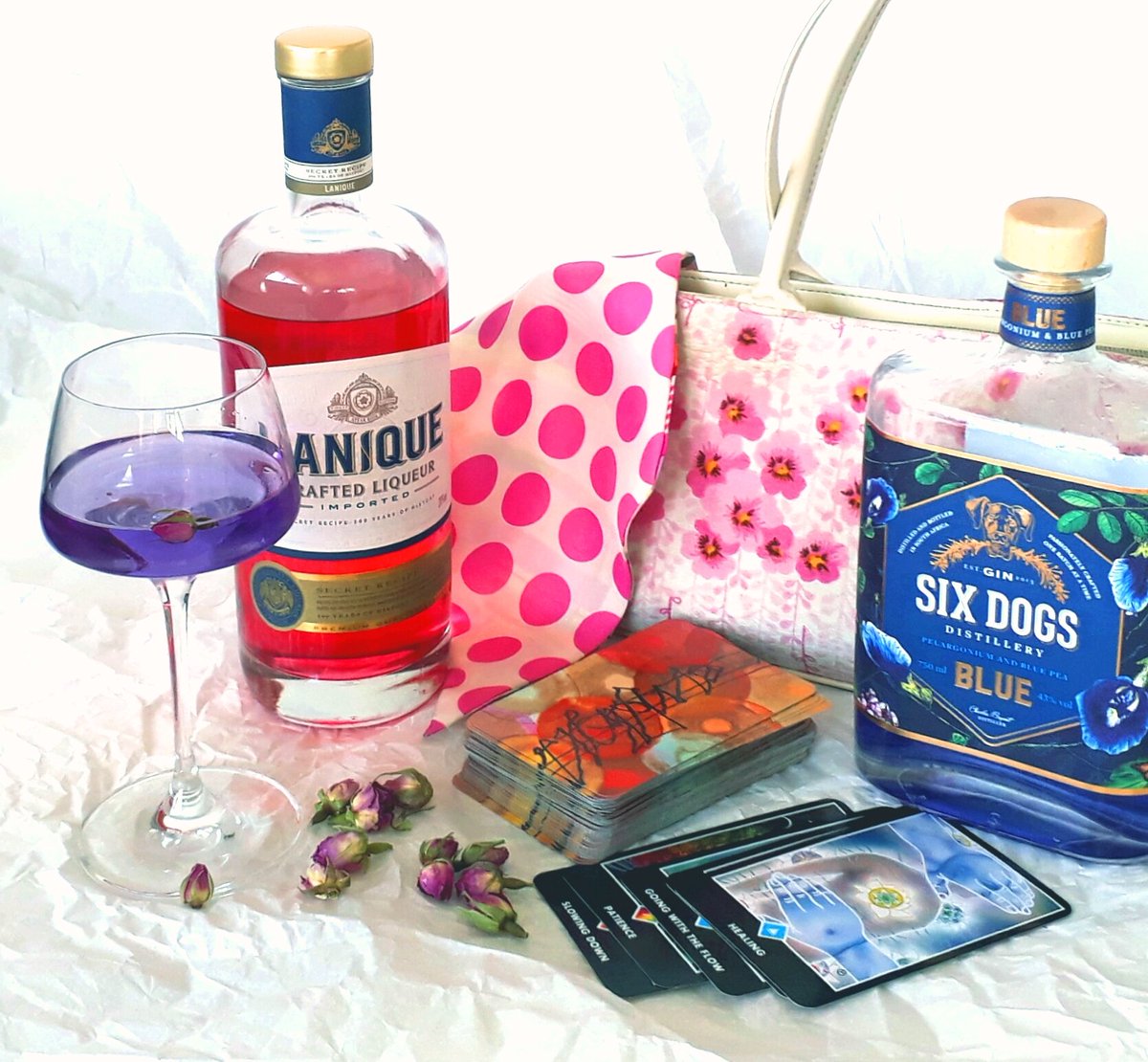 Blue martini for a blue mood. I’m stuck at home on crutches due to a nasty muscle injury &amp; so yesterday I fixed myself a drink to fit my mood. Stir 50ml <a href="/SixDogsGin/">Six Dogs</a> Blue, 25ml Dry Vermouth &amp; 5ml @LaniqueSpirit rose liqueur with ice &amp; strain in to a coupe glass. It's a yum remedy!
