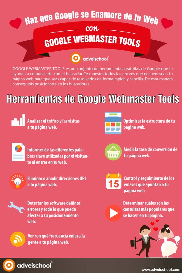 Geotelecom's tweet image. Haz que #Google se enamore de tu #web con #Googlewebmastertools 
-
#Infografía realizada por @adveischool