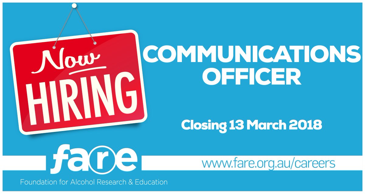 FAREAustralia's tweet photo. Are you a #Communications professional with exceptional writing, editing and social media skills? Want to join the #NFP sector and help fight #alcoholharm? We're seeking a Communications Officer to support our growing team.
#NFPJob #ACTJob #Ethicaljob #CBR https://t.co/yse0c6fByu https://t.co/TgxWmFj3UA