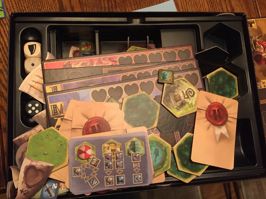 EricSummerer's tweet photo. Just in case you were wondering what it looks like when I open up a game that @thedicetower sent me. #DiceTowerTonight #componentdrop #sorting https://t.co/VZgAQW8OuS