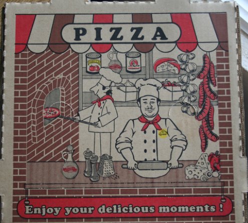 Dave Dameshek on X: Was the universal pizza box artist trying to  demonstrate his range of sketching styles? Guy in front appears to be a  semi-realistic depiction of Chef Boyardee - guy