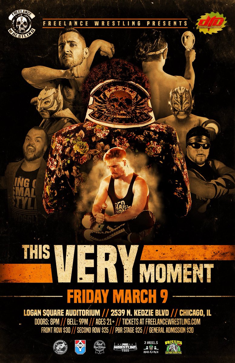 FreelanceWres's tweet photo. Freelance returns Friday March 9th with “This Very Moment”!
Doors 8pm, bell time 9pm 21+

Already signed:

Freelance World Championship 
Darin Corbin Vs. Suge D. 

Chicago Street Fight
Anthony Henry Vs. Stevie Fierce

Plus, Swoggle!

Tickets on sale NOW at https://t.co/cwB8xqtXHe https://t.co/9FSI2p1POM