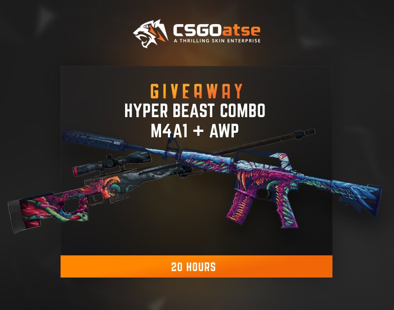 CSGOatsecom's tweet photo. 🔥🔥Hyper Beast combo giveaway, ends in 20 hours!🔥🔥

M4A1 Hyper Beast MW + AWP Hyper Beast MW!!

✅ Retweet 
✅ Like
✅ Comment your trade link

Check out the $70k leaderboard, it ends in 3 days!

Good luck! https://t.co/O84niAZYLp
