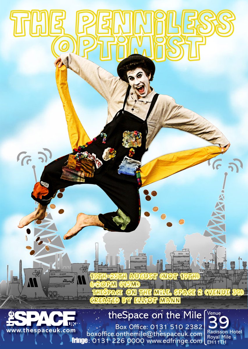 PoTheOptimist's tweet photo. 'Trapped in a TV box world, Po is on a quest to retrieve his optimistic hat, but mislead by the noise and temptations of modern life can he break free from the soundtrack society has asigned him.' @theSpaceUK @edfringe  @E15actingschool @hexhamcourant https://t.co/yZVMkuVJIO