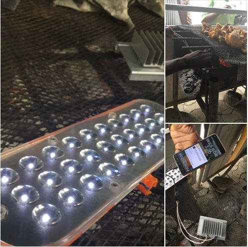 Our test of the prototype with a coal powered barbecue stand!
Charging a lamp and mobile phone.
#Hultprize #POWERFORGOOD #hp18 <a href="/LandmarkUnivers/">Landmark University</a> <a href="/hultprize/">Hult Prize</a>