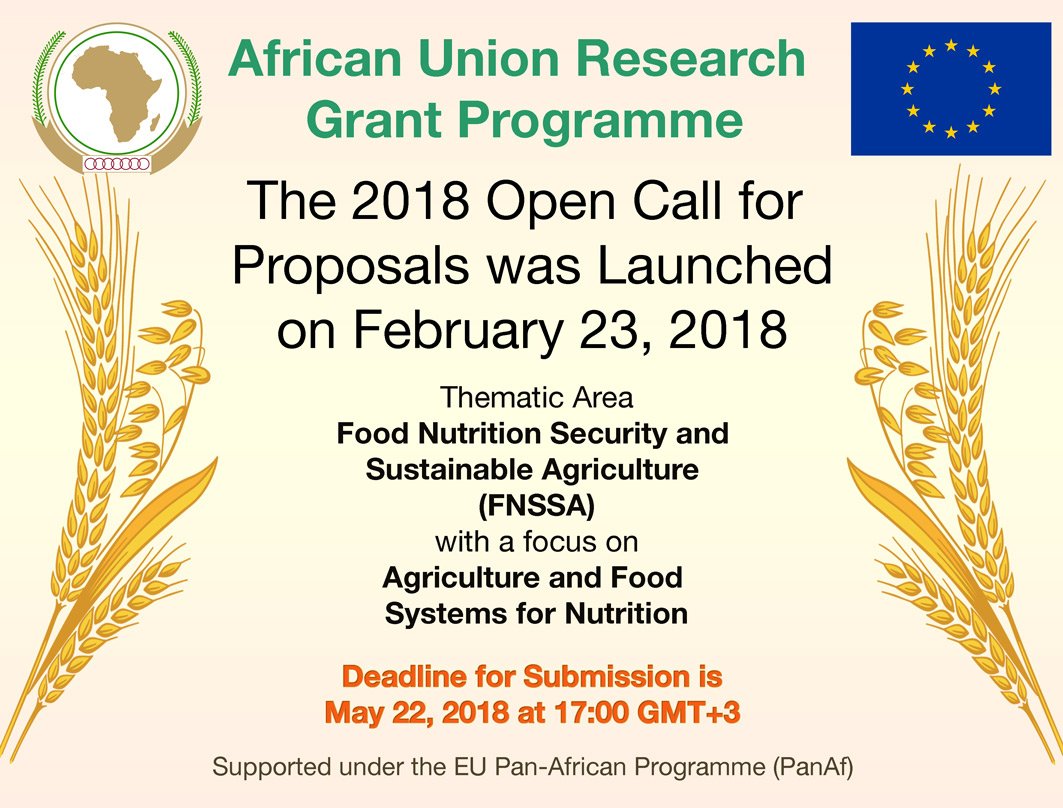 AUResearchGrant's tweet photo. The 2018 African Union Research Grant Open Call for Proposals was launched on February 23, 2018. Visit https://t.co/n6RudhH0O3 for more details https://t.co/G6lUi8RViJ
