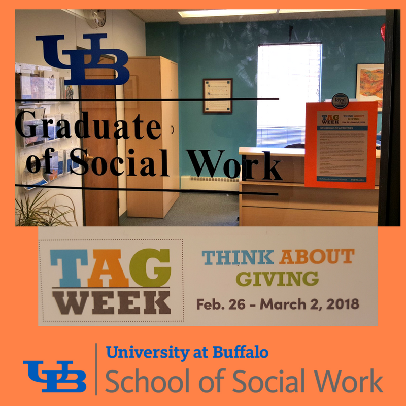UBSSW's tweet photo. It's TAG Week at #UBuffalo - Will you Think About Giving? We here at @UBSSW give a big #UBThanks to all our supporters - your donations DO make a difference! You help students afford #international #internships, and help promote #traumainformed and #humanrights based practices! https://t.co/vg5DKyHmsm