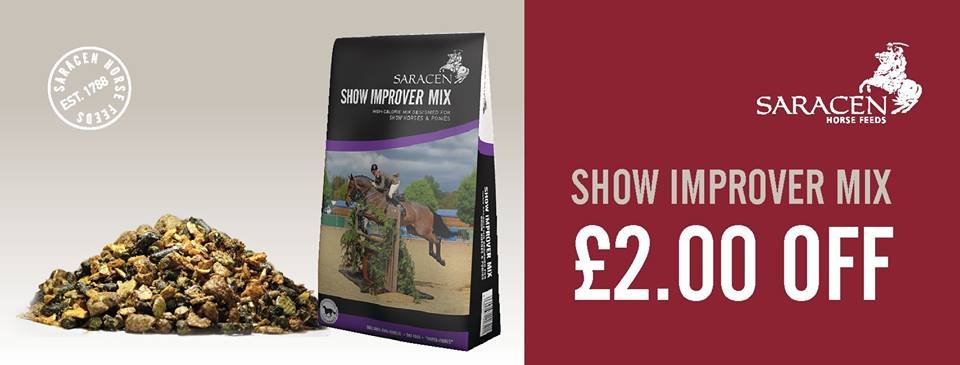 SaracenFeeds's tweet photo. We are offering £2 off Show Improver Mix, to claim your voucher please email your address to info@saracenhorsefeeds.co.uk #ControlledCondition #SaracenShine #FeedtheDifference https://t.co/U6dUjzO5Wd