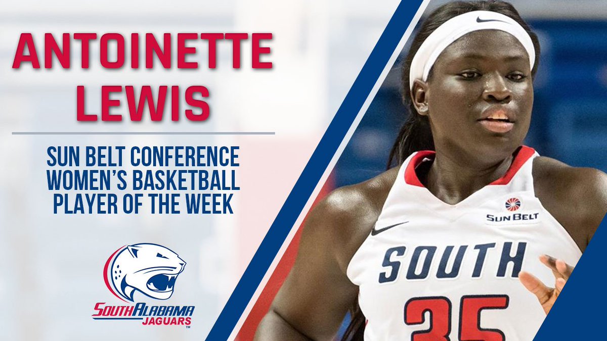 Congratulations to @WeAreSouth_WBB's Antoinette Lewis, this week's #SunBeltBBall Women's Basketball Player of the Week.

STORY: sunbelt.me/2sYc38S

#FunBelt