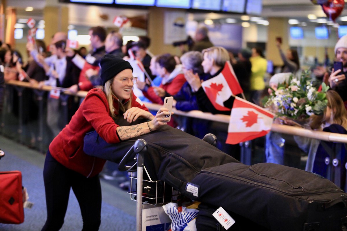 yvrairport's tweet image. Canada Goose-bumps as the crowd at YVR serenaded our Olympic athletes upon returning to Vancouver! Welcome home to our incredible Olympians!