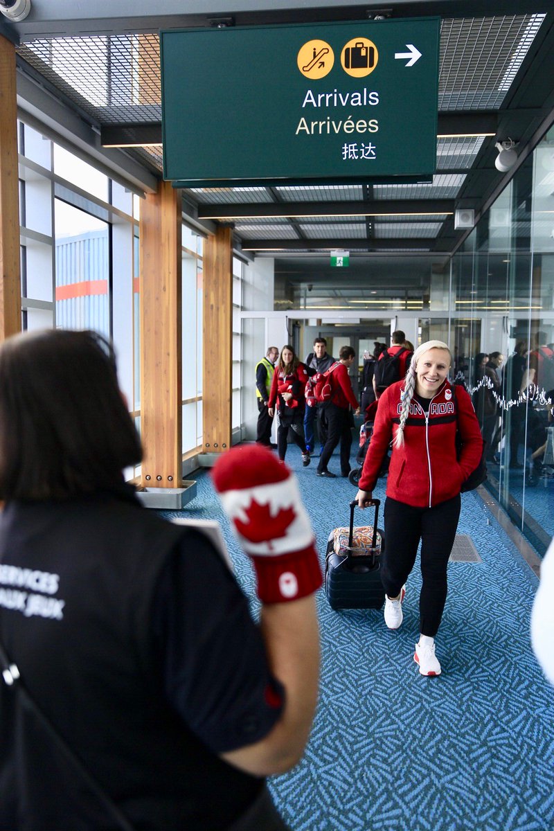 yvrairport's tweet image. Canada Goose-bumps as the crowd at YVR serenaded our Olympic athletes upon returning to Vancouver! Welcome home to our incredible Olympians!