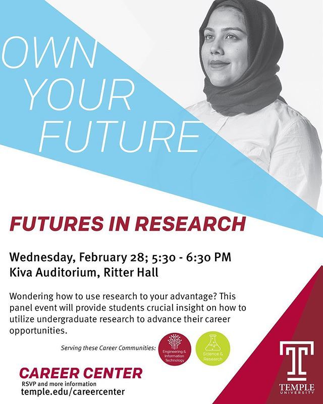 On Wednesday, @csttemple and @templeuengineer students can attend this exciting panel event to learn how they can utilize research opportunities to advance their career prospects. RSVP in the OwlNetwork! temple.edu/owlnetwork