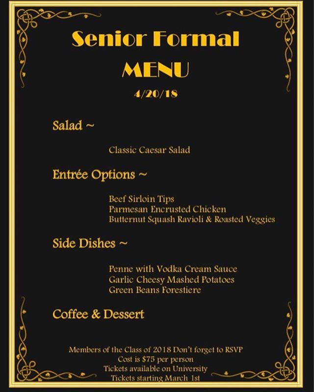 WNEclassof2018's tweet photo. 'Tis The Formal Season! Here's a glimpse of what dinner at Formal will be! Ticket sales start March 1st for $75 each! 💃🏻 https://t.co/LKeQNWFUad