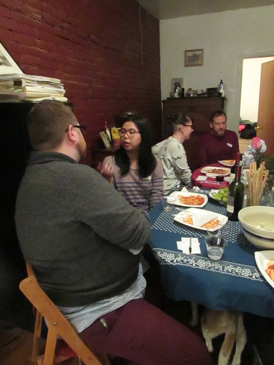 MADA_hosts's tweet photo. Seven thoughtful individuals came together in Brooklyn last night to discuss a wide range of issues including the refugee crisis, white privilege, and whether or not Spectrum is superior to FIOS. Thanks to everyone who came & helped #MakeAmericaDinnerAgain, & to @TRIGGERSthegame. https://t.co/Pcfvop8EvT
