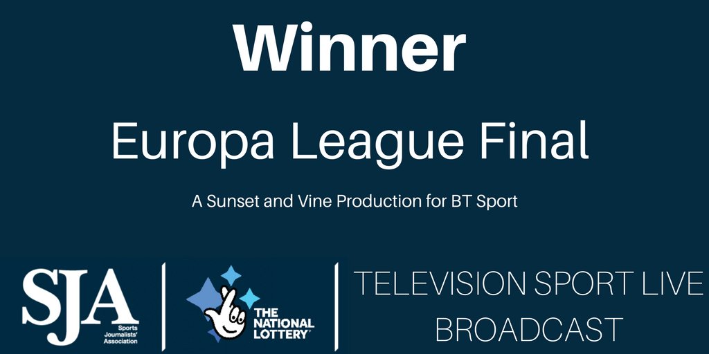 SportSJA's tweet photo. @guardian_sport @SkySportsNews @Matt_Lawton_DM @alancrowhurst1 @DTguardian Congratulations @sunsetandvine and @btsport, for winning the 2017 Television Sport Live Broadcast of the Year award #SJA2017 https://t.co/wdnXXENjxl