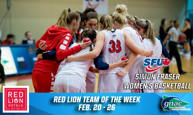 #GNACWBB | Ending the season with three straight home wins to clinch the No. 6 seed in the GNAC Championships, <a href="/SFUClan/">Andre Ferguson</a> women's basketball has been named the <a href="/RedLionHotels/">Red Lion Hotels</a> Team of the Week. bit.ly/2CHoXrf