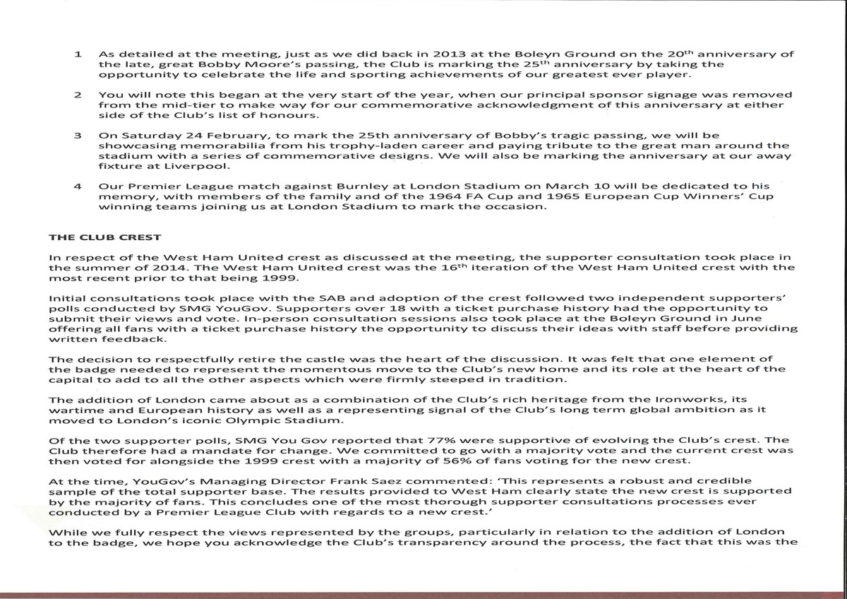 whust_whufc's tweet image. This is a open letter from Karren Brady to West Ham Groups United.

We’ve all met tonight, had a look and we want your opinion.

The march on the 10th is still on, more details to follow. (Thread)