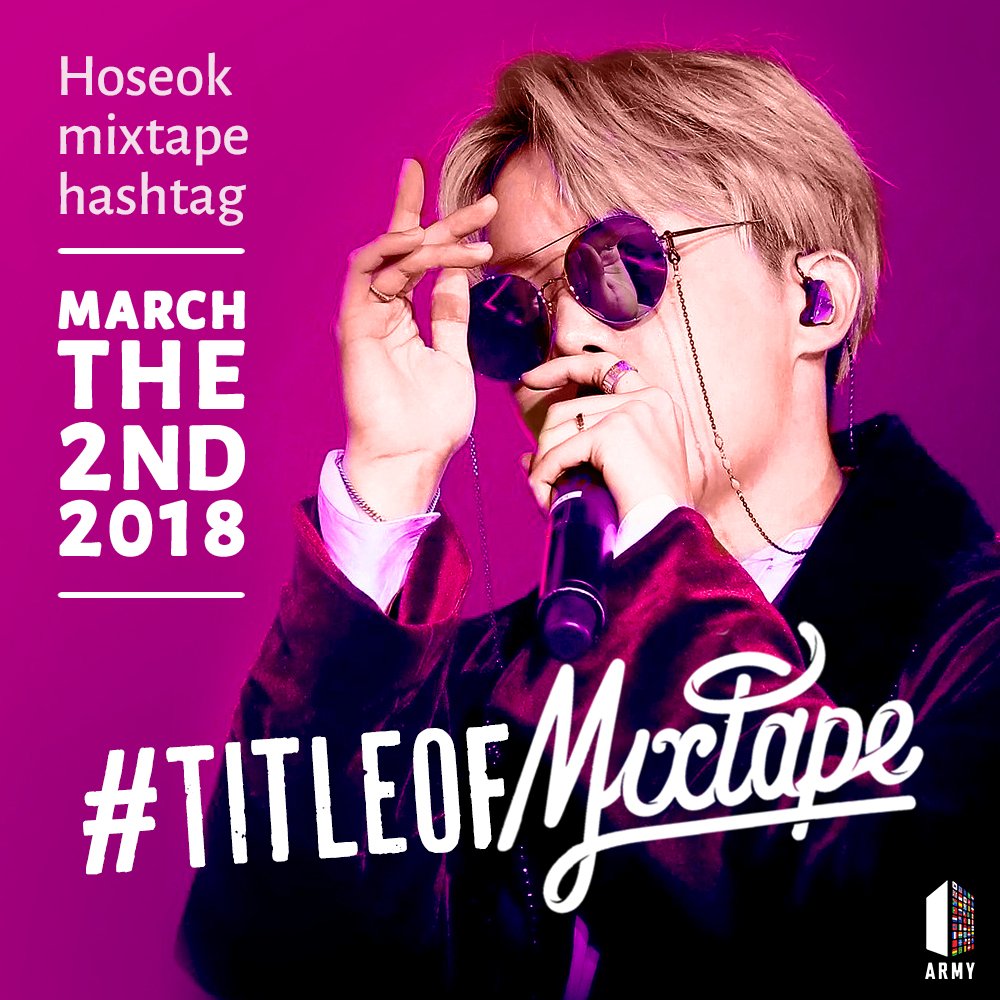 BTS_Fambases's tweet photo. #BTSARMY! Hoseok's long awaited mixtape is right around the corner! Are you ready to let the whole 🌏 know about it?

Let's trend the title of the mixtape on March the 2nd
Make some noise! 📣

#iHeartAwards #BestFanArmy
⇢ Spread the poster but credit us at all time #HIXTAPE_D4 https://t.co/ZMpRiqK6OJ
