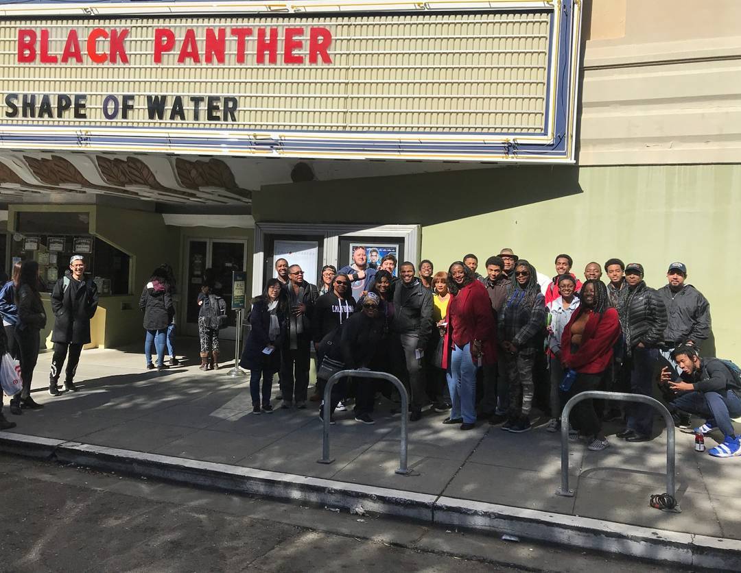 bcc_pres's tweet photo. Combo trip w/ the #BlackStudentUnion and the #Umoja community to see #BlackPanther! Special thanks to #CampusLife, #ASBCC, and our many #BerkeleyCityCollege chaperones! #WakandaForever #WeAreBCC https://t.co/R781nYbU1B
