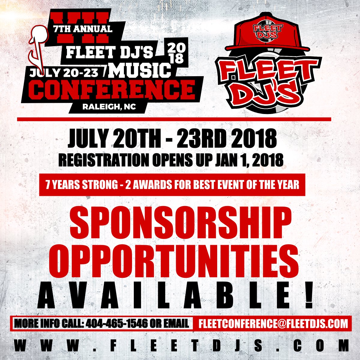 fleet conference is back again for 7th year going down july 20th to 23rd in Raleigh n.c . go to fleetdjs.com to get media passes,register and to buy tickets . any question call 404 465 1546 or email fleetconference@fleetdjs.com