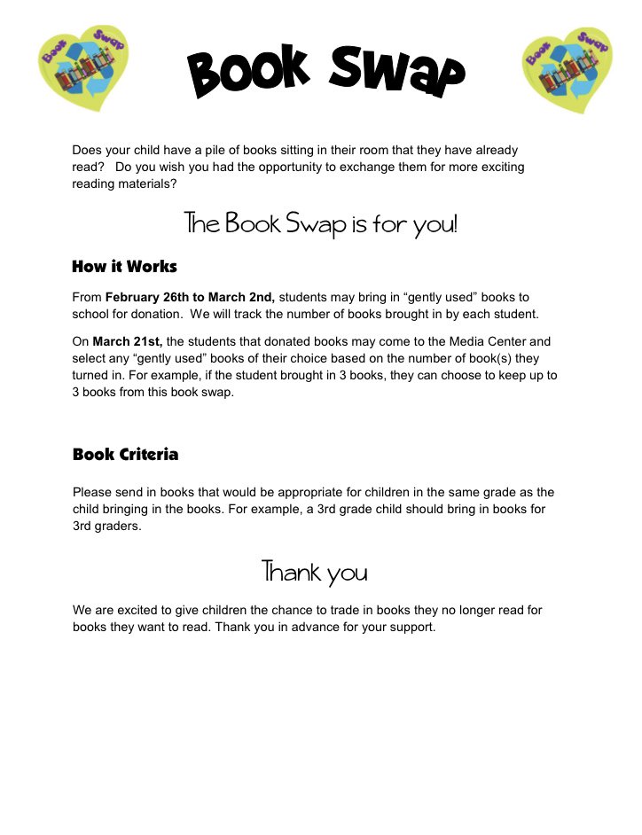 SLCSpearson's tweet image. “Gently used” books for the Book Swap are due on or before Friday, March 2nd. Please have your #pearsonpioneer bring  in a book that is at his/her grade level.