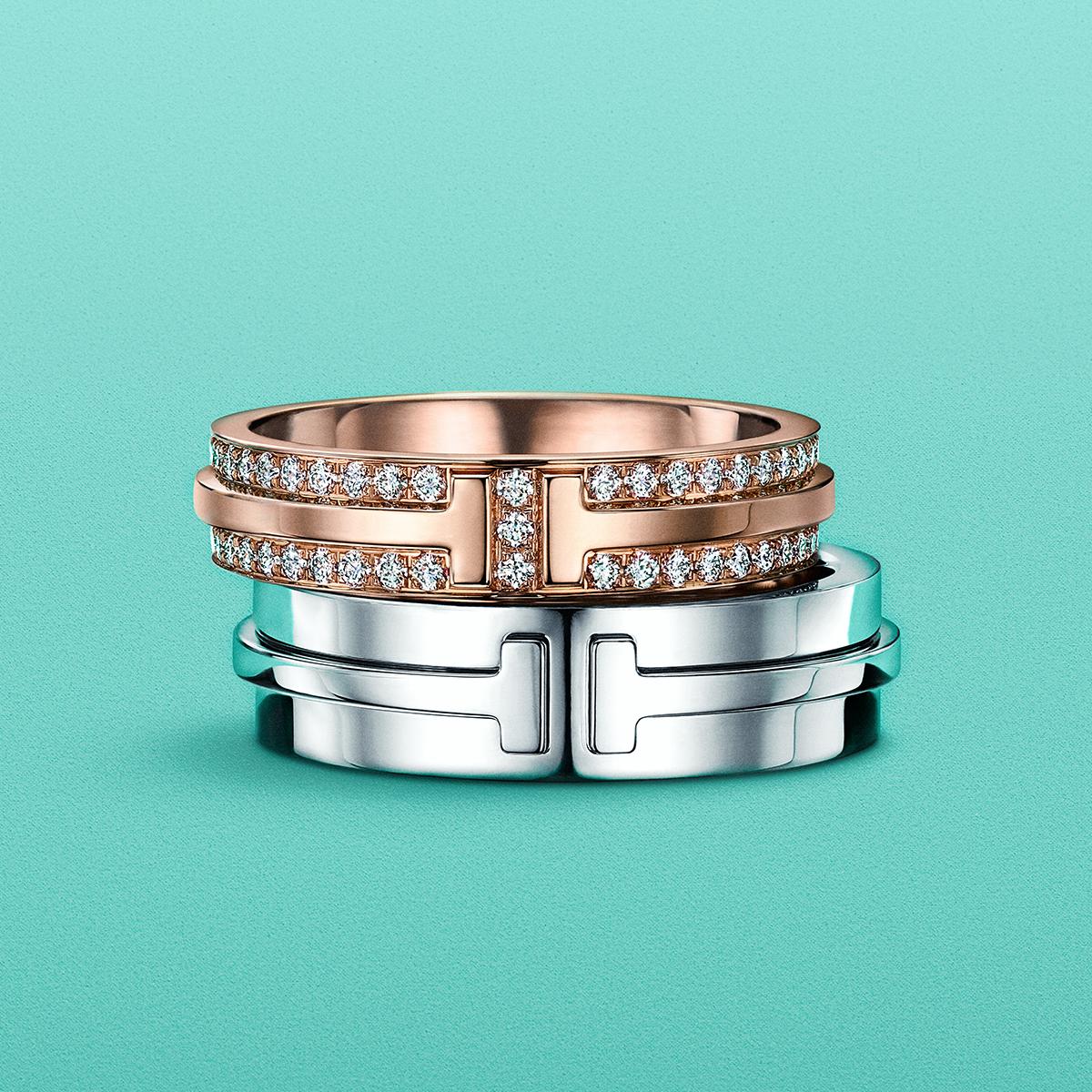 18K Rose Gold White Diamond T-Bar Eternity Anniversary Band Double Ring  1.26 CT. - JFL Diamonds & Timepieces