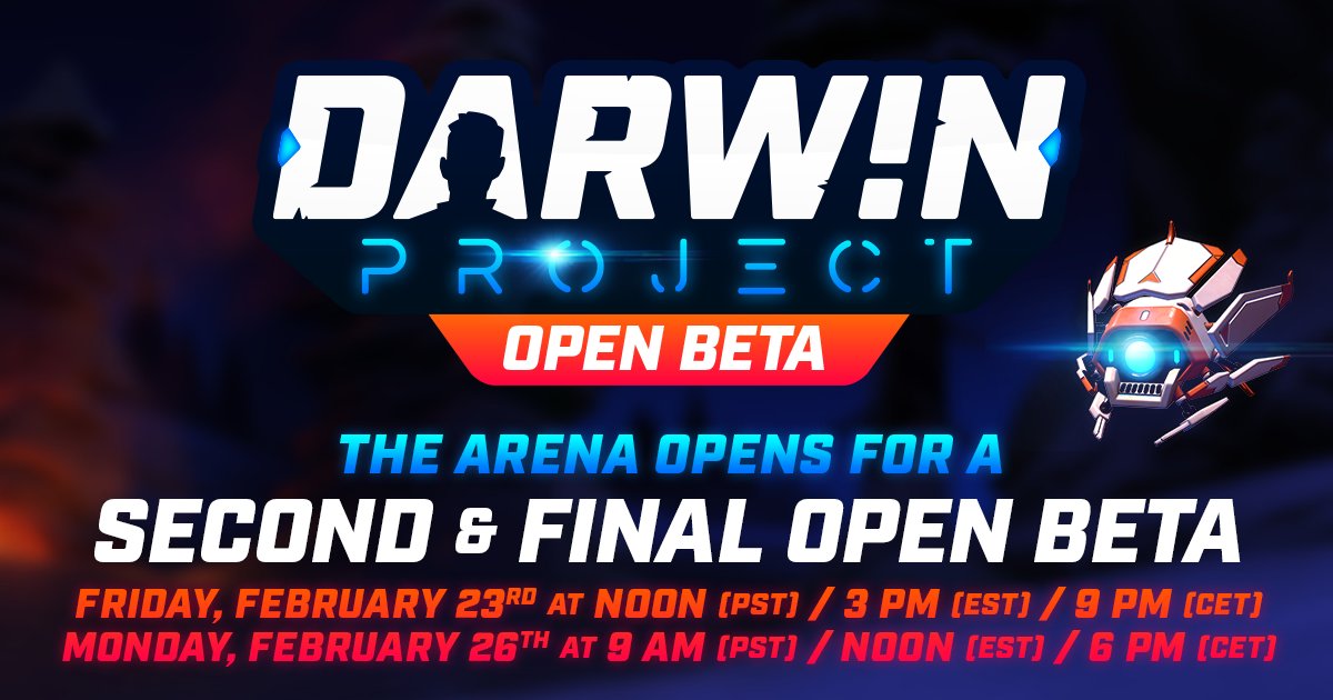 DarwinProject's tweet image. We've heard you loud and clear! The second Open Beta weekend is here from February 23 to 26. Servers open at 3PM EST! RT this if you'll be playing. #DarwinProject #BattleRoyale