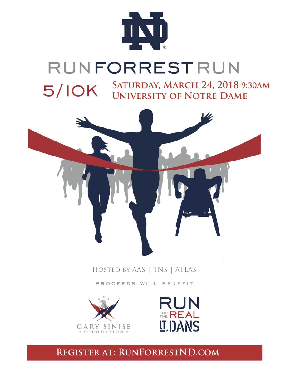 NotreDameGLD's tweet photo. The 4th RUN FORREST RUN 5K/10K returns to Notre Dame’s campus on March 24th! Support the work of the Gary Sinise Foundation by registering/donating at https://t.co/i4HSMxirmZ

This year's race will once again be organized by our very own Lauren McKee of @NDRowing! https://t.co/t2mqPooYXI