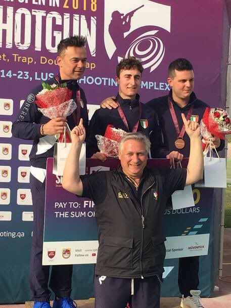 Gli azzurri del Tiro a volo dominano nella Double Trap del Gran Premio Internazionale di Doha! Andrea Vescovi si aggiudica l’oro, Daniele Di Spigno l’argento e Ignazio Tronca il bronzo. Grandi!