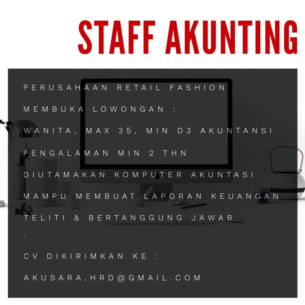 glitstore's tweet image. Dibutuhkan staff akunting untuk wilayah bandung utara &amp;amp; cimahi @Info_Loker @LokerBdg #jobsbandung #lokerbandung #lokerbdg