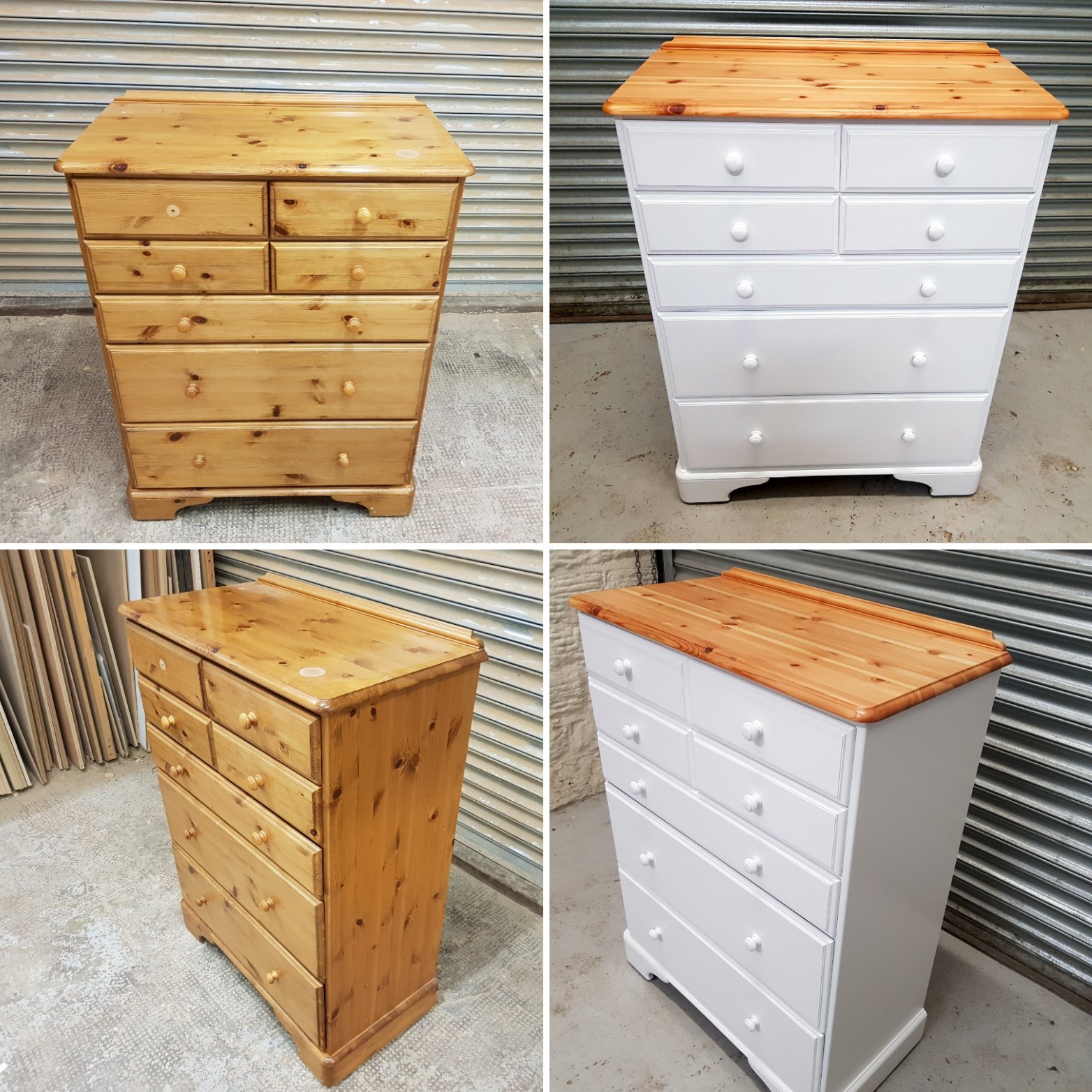 The Furniture Doctor on X Pine bedroom furniture with a new look. The tops left the natural colour with a clear matte finish the rest of the units spray painted white