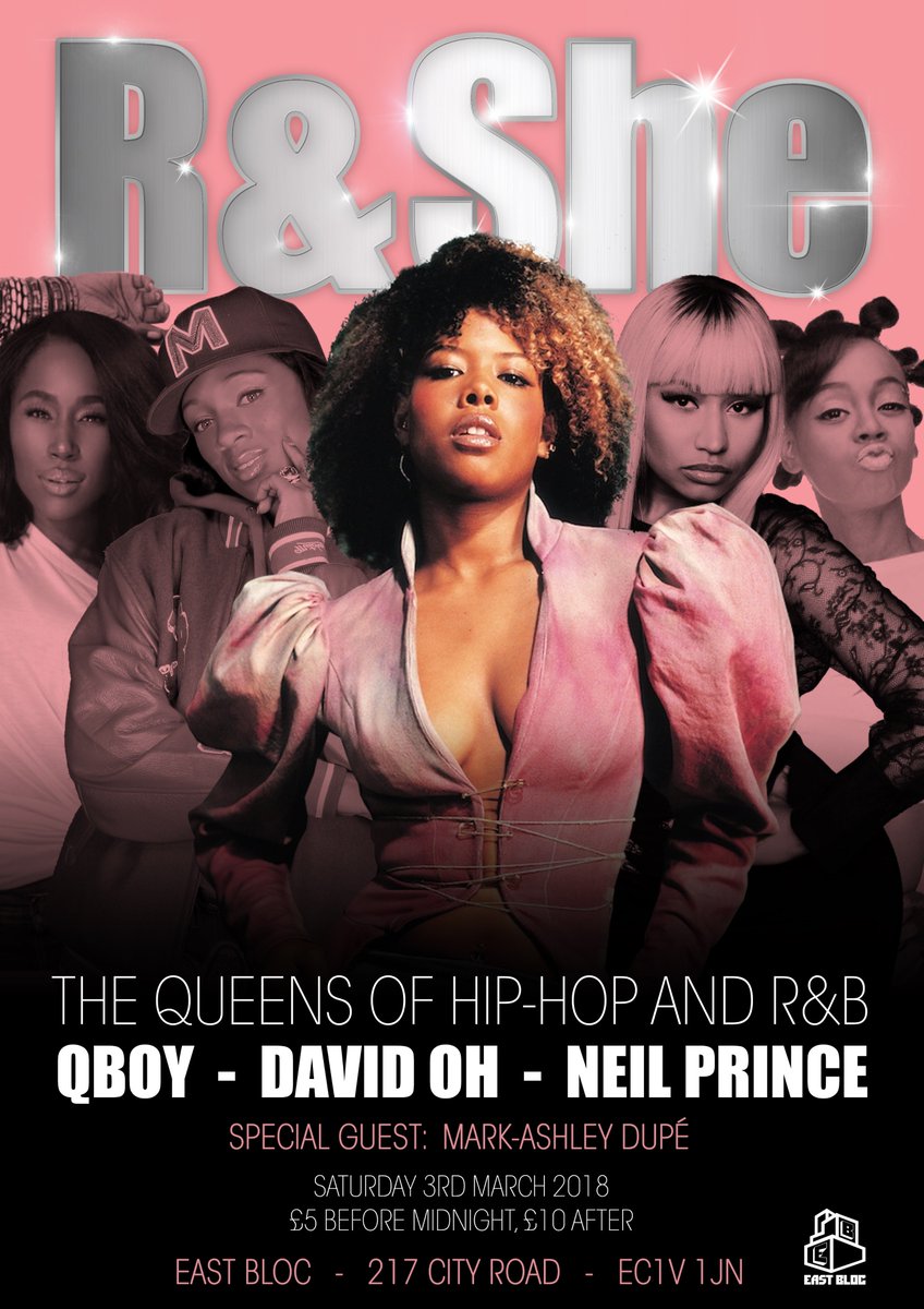 RandSheClub's tweet photo. R &amp; She: The QUEENS Of HIP-HOP &amp; R&amp;B @EastBloc London - Saturday 3rd March 2018 https://t.co/gR0wYSipqM with DJs @neilprincedj @QBoyMusic &amp; special guest @MarkAshleyD ! #GayLondon #Gay #Queer #Party #Club #Hoxton #Shoreditch #Dalston #LondonClubbing #RnB #HipHop https://t.co/ot5mlmodvM