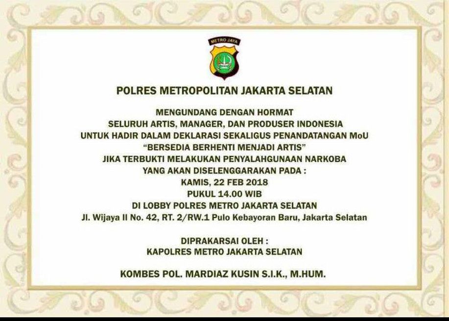 Polisi Minta Pelaku Seni Bersedia Berhenti Jadi Artis Jika Tertangkap karena Narkoba detik.id/6CBEuv via <a href="/detikhot/">detikhot</a>