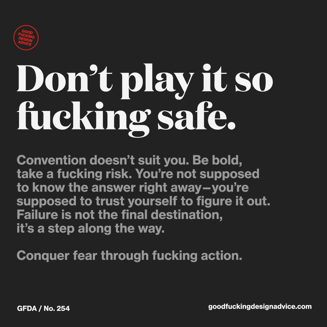 CinderFoxDesign's tweet image. No. 254 / Don&apos;t play it so fucking safe. #MondayWeekly #MondayMotivation ctt.ec/6tDis+