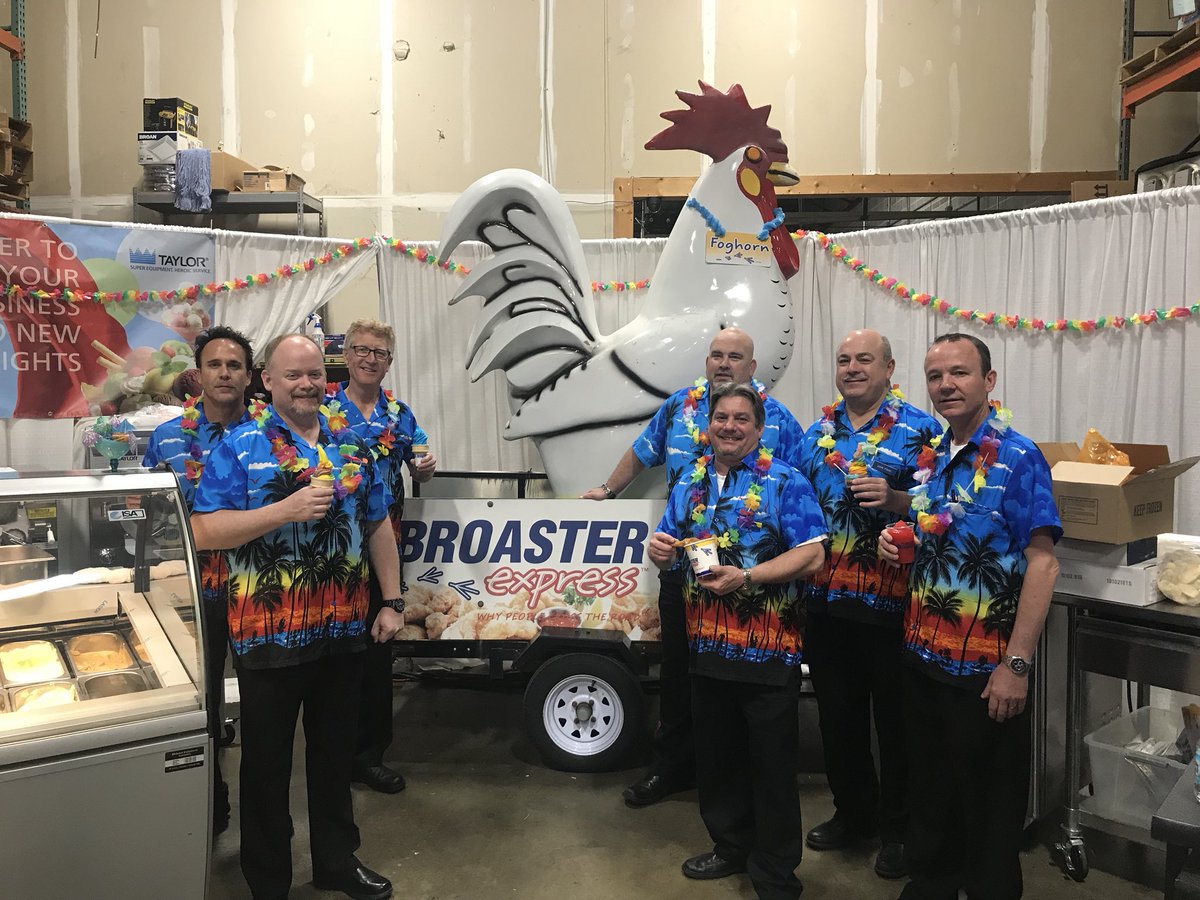 MidwestCo's tweet photo. Last day of the Open House and these guys are ready to rock and roll! #luau #2018mecopenhouse #taylorgrills #taylorfreezer #taylorco #genuinebroasterchicken #smokaroma #instantburger #frigomat #gelato🍦 #softserve #broasterexpress #custard #sorbet #froyo https://t.co/MWgOzkIE8y